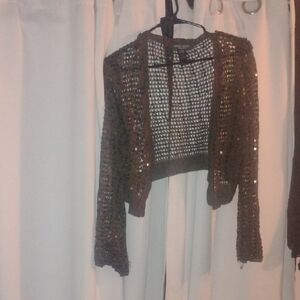 Bisou Bisou Brown Open-Knit Women's Shrug